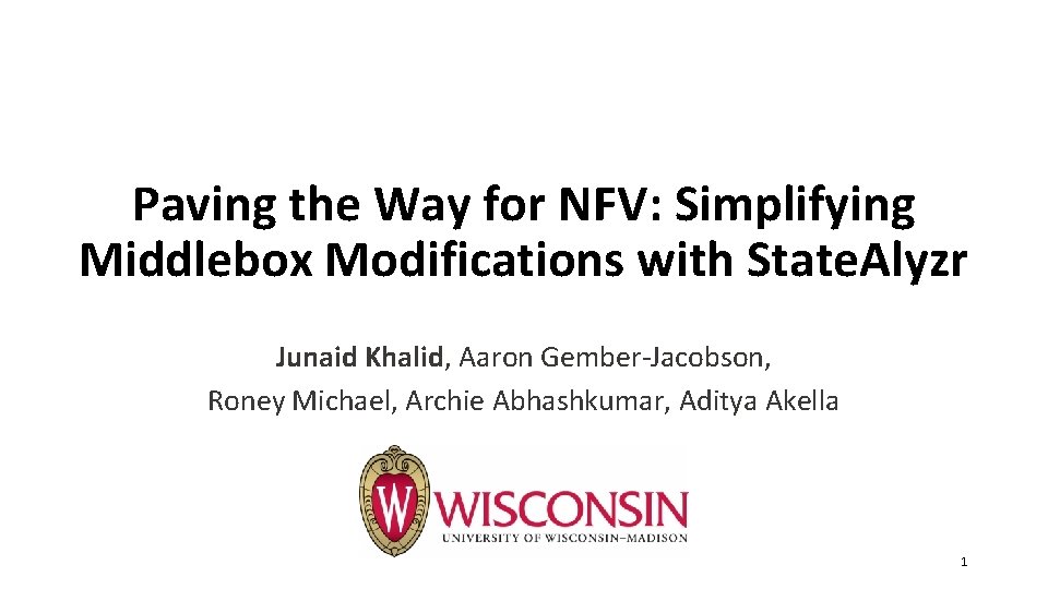 Paving the Way for NFV: Simplifying Middlebox Modifications with State. Alyzr Junaid Khalid, Aaron Paving the Way for NFV: Simplifying Middlebox Modifications with State. Alyzr Junaid Khalid, Aaron