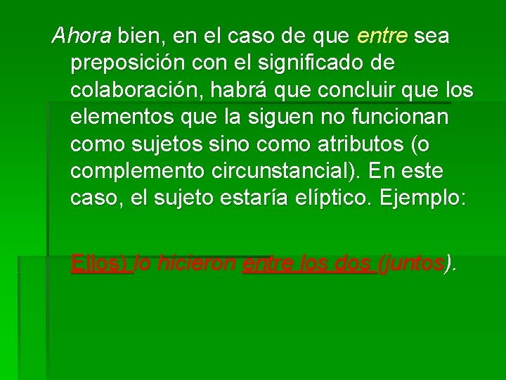 Ahora bien, en el caso de que entre sea preposición con el significado de