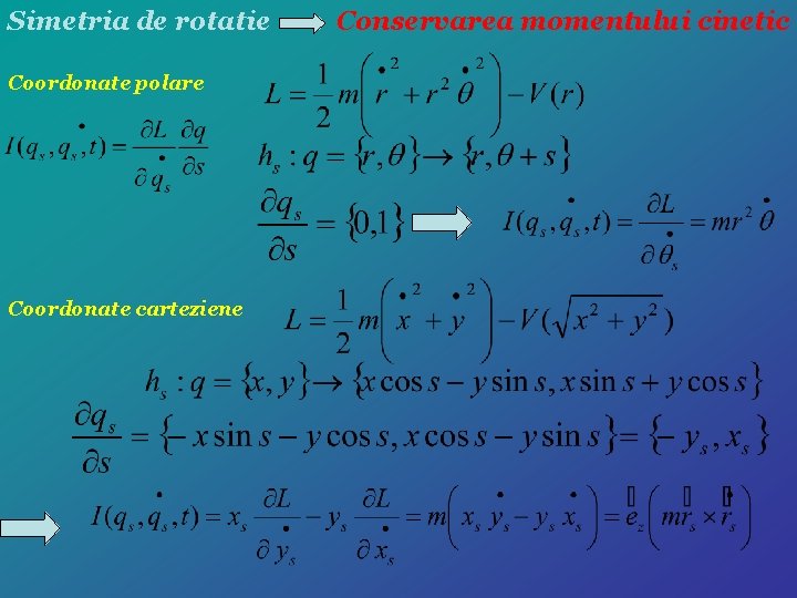 Simetria de rotatie Coordonate polare Coordonate carteziene Conservarea momentului cinetic 