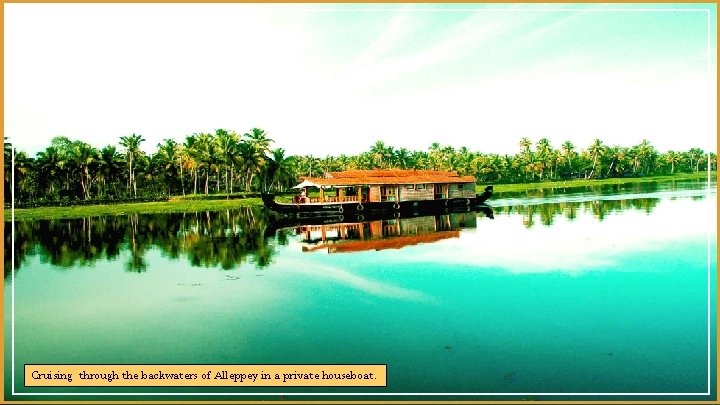 Cruising through the backwaters of Alleppey in a private houseboat. 