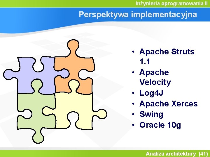 Inżynieria oprogramowania II Perspektywa implementacyjna • Apache Struts 1. 1 • Apache Velocity •