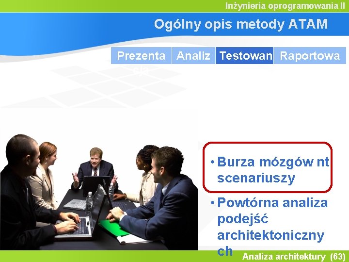 Inżynieria oprogramowania II Ogólny opis metody ATAM Prezenta Analiz Testowan Raportowa cja a ie