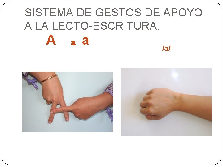 SISTEMA DE GESTOS DE APOYO A LA LECTO-ESCRITURA. A a a /a/ SISTEMA DE GESTOS DE APOYO A LA LECTO-ESCRITURA. A a a /a/