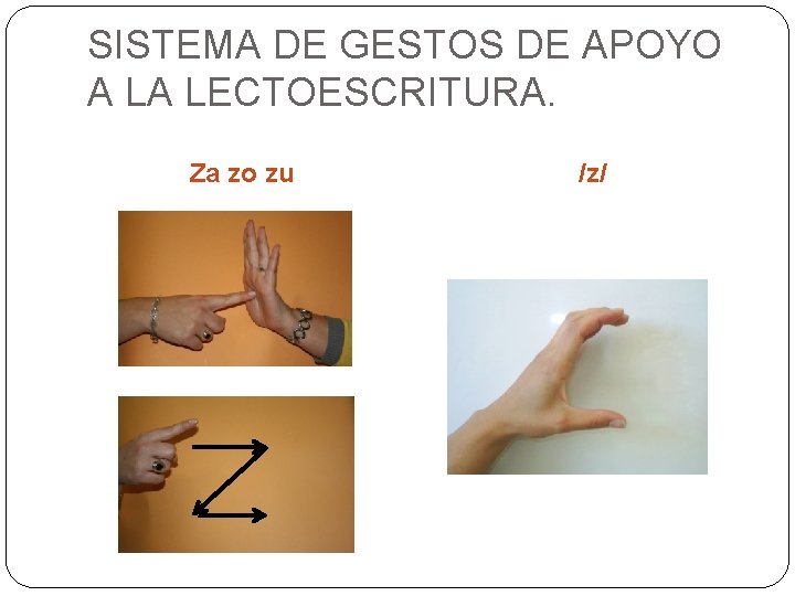 SISTEMA DE GESTOS DE APOYO A LA LECTOESCRITURA. Za zo zu /z/ SISTEMA DE GESTOS DE APOYO A LA LECTOESCRITURA. Za zo zu /z/