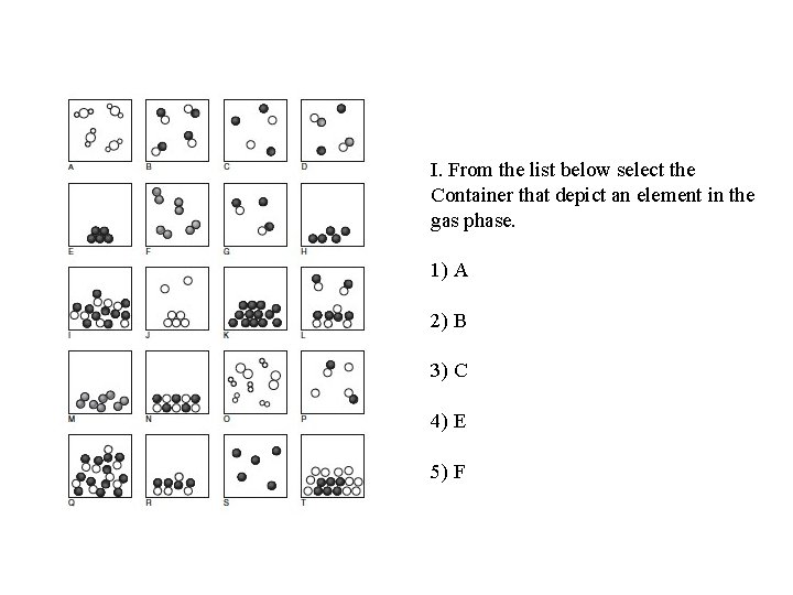 I. From the list below select the Container that depict an element in the