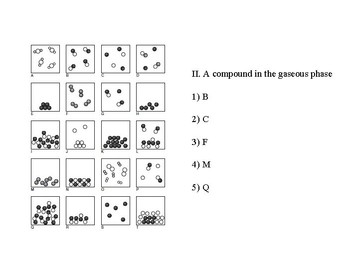 II. A compound in the gaseous phase 1) B 2) C 3) F 4)