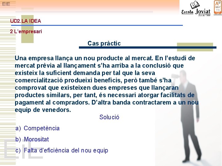 EIE UD 2. LA IDEA 2 L’empresari Cas pràctic Una empresa llança un nou
