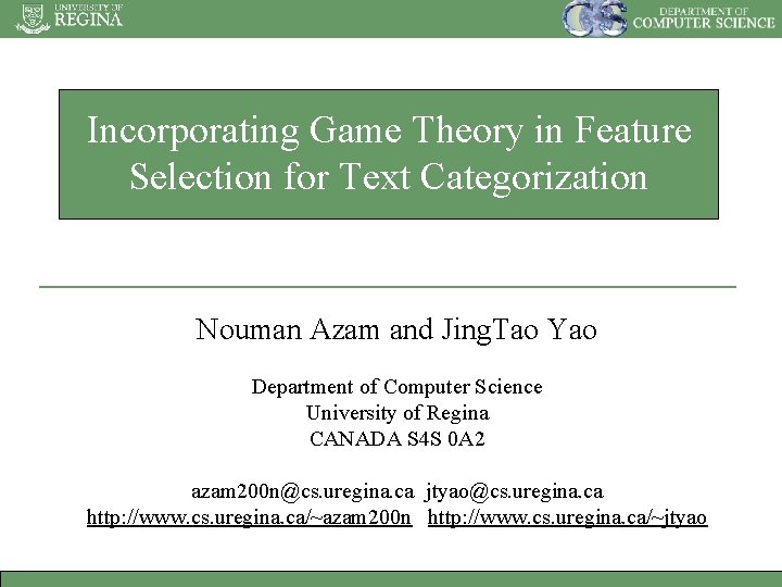 Incorporating Game Theory in Feature Selection for Text