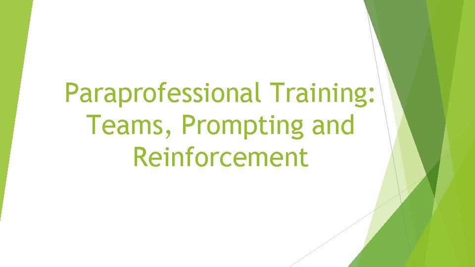 Paraprofessional Training: Teams, Prompting and Reinforcement 