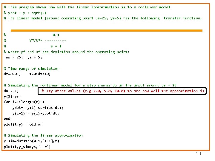 % This program shows how well the linear approximation is to a nonlinear model