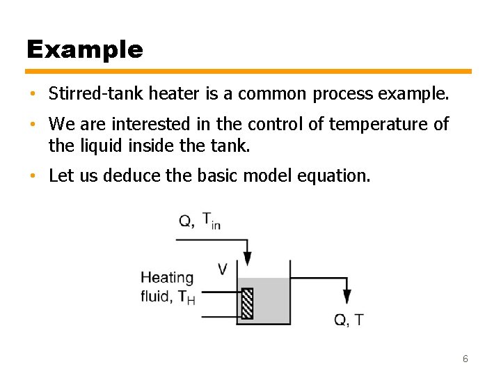 Example • Stirred-tank heater is a common process example. • We are interested in