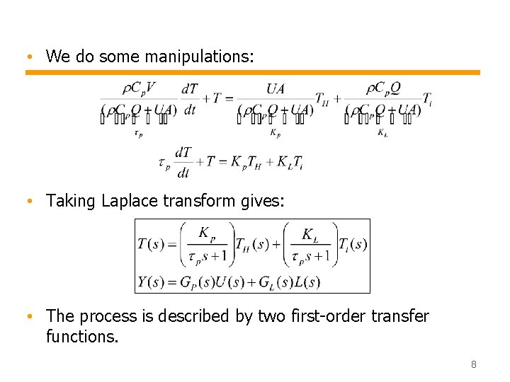  • We do some manipulations: • Taking Laplace transform gives: • The process