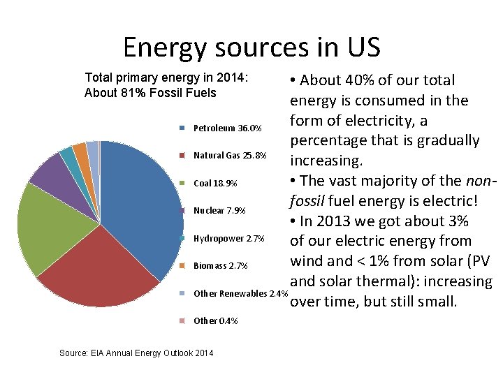 Energy sources in US • About 40% of our total energy is consumed in Energy sources in US • About 40% of our total energy is consumed in