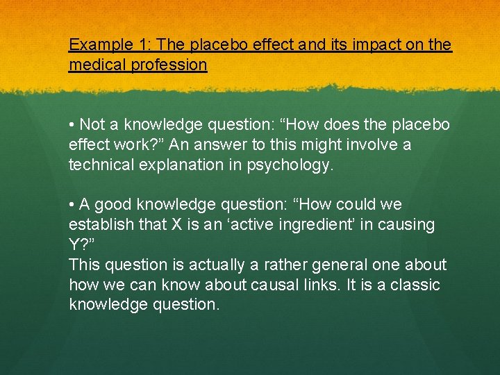 Example 1: The placebo effect and its impact on the medical profession • Not