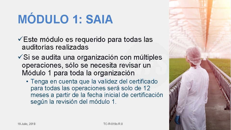 MÓDULO 1: SAIA üEste módulo es requerido para todas las auditorías realizadas üSi se