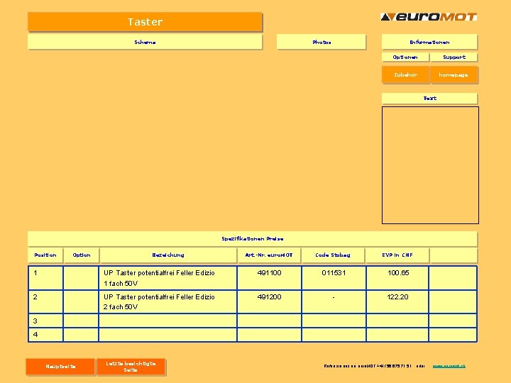 Taster Schema Photos Informationen Optionen Support Zubehör homepage Text Spezifikationen Preise Position Option Bezeichung Taster Schema Photos Informationen Optionen Support Zubehör homepage Text Spezifikationen Preise Position Option Bezeichung