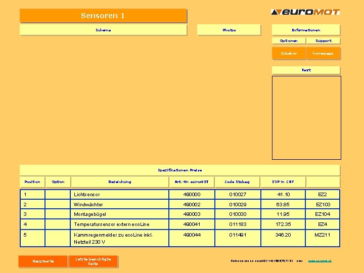 Sensoren 1 Schema Photos Informationen Optionen Support Zubehör homepage Text Spezifikationen Preise Position Option Sensoren 1 Schema Photos Informationen Optionen Support Zubehör homepage Text Spezifikationen Preise Position Option