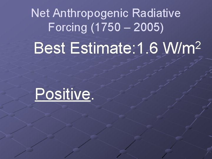Net Anthropogenic Radiative Forcing (1750 – 2005) Best Estimate: 1. 6 Positive. 2 W/m Net Anthropogenic Radiative Forcing (1750 – 2005) Best Estimate: 1. 6 Positive. 2 W/m