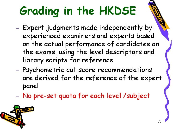 Grading in the HKDSE Expert judgments made independently by experienced examiners and experts based