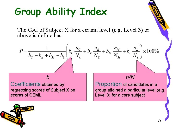 Group Ability Index The GAI of Subject X for a certain level (e. g.