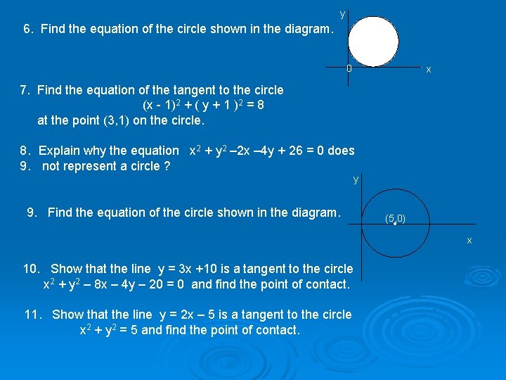 y 6. Find the equation of the circle shown in the diagram. (4, 4)