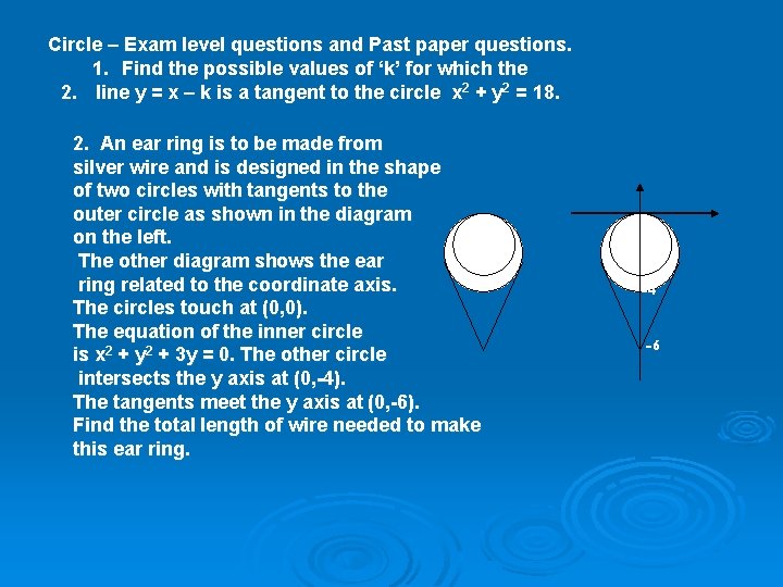 Circle – Exam level questions and Past paper questions. 1. Find the possible values