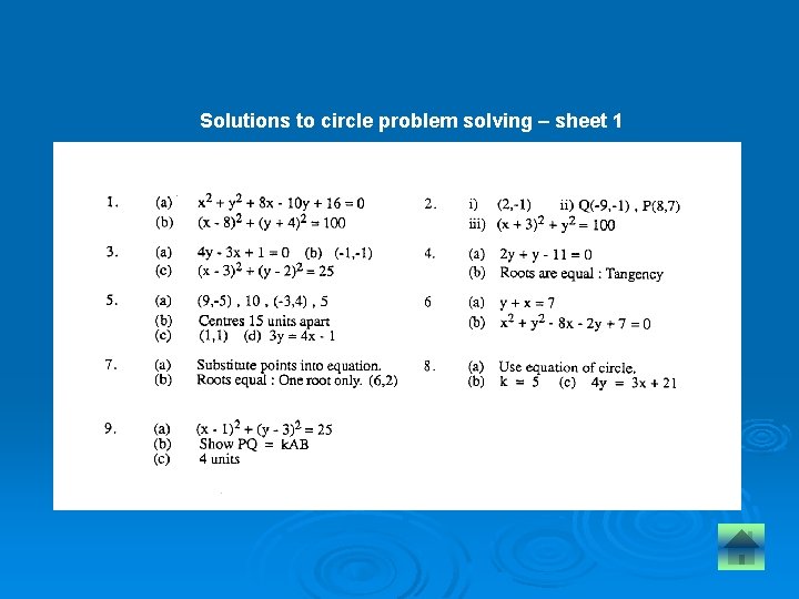 Solutions to circle problem solving – sheet 1 