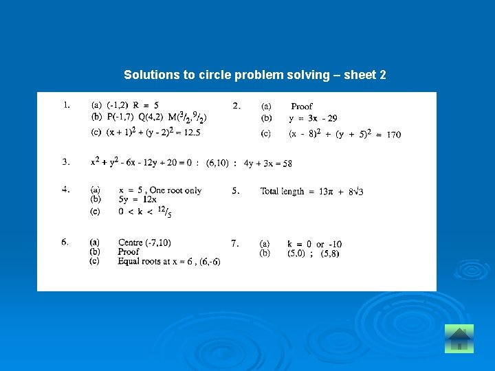 Solutions to circle problem solving – sheet 2 