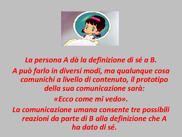  La persona A dà la definizione di sé a B. A può farlo