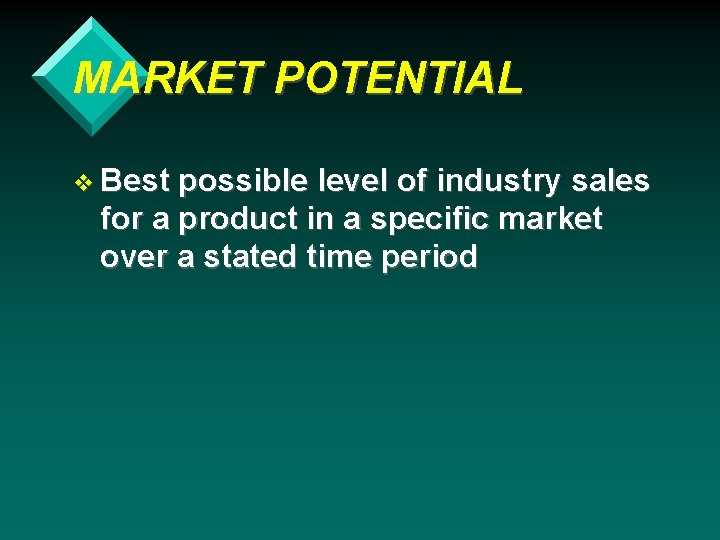 MARKET POTENTIAL v Best possible level of industry sales for a product in a