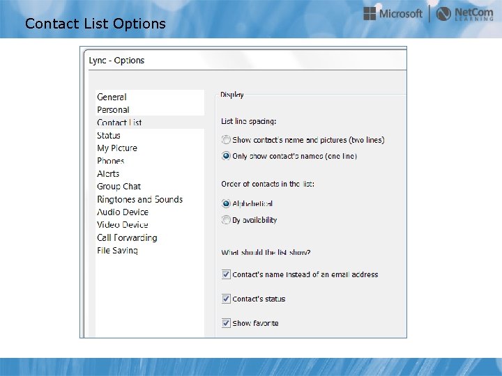 Contact List Options 