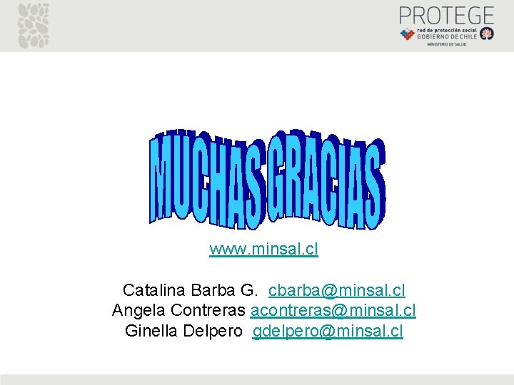 www. minsal. cl Catalina Barba G. cbarba@minsal. cl Angela Contreras acontreras@minsal. cl Ginella Delpero www. minsal. cl Catalina Barba G. cbarba@minsal. cl Angela Contreras acontreras@minsal. cl Ginella Delpero
