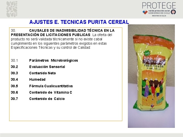 AJUSTES E. TECNICAS PURITA CEREAL 30. CAUSALES DE INADMISIBILIDAD TÉCNICA EN LA PRESENTACIÓN DE AJUSTES E. TECNICAS PURITA CEREAL 30. CAUSALES DE INADMISIBILIDAD TÉCNICA EN LA PRESENTACIÓN DE