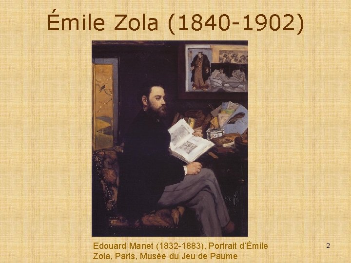 Émile Zola (1840 -1902) Edouard Manet (1832 -1883), Portrait d’Émile Zola, Paris, Musée du