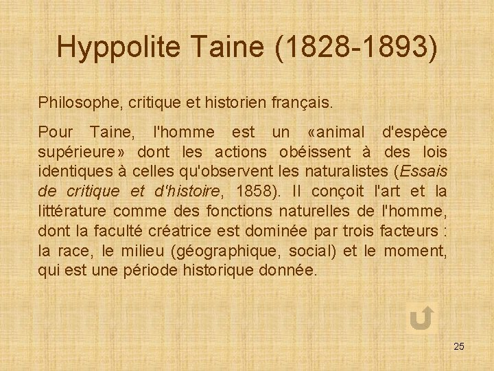 Hyppolite Taine (1828 -1893) Philosophe, critique et historien français. Pour Taine, l'homme est un