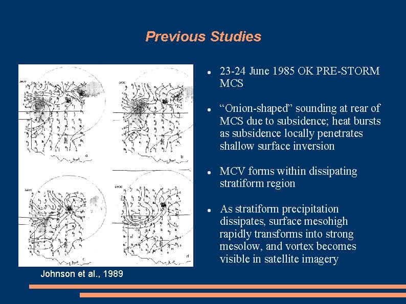 Previous Studies Johnson et al. , 1989 23 -24 June 1985 OK PRE-STORM MCS