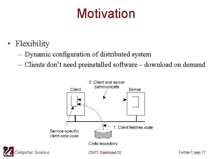 Motivation • Flexibility – Dynamic configuration of distributed system – Clients don’t need preinstalled