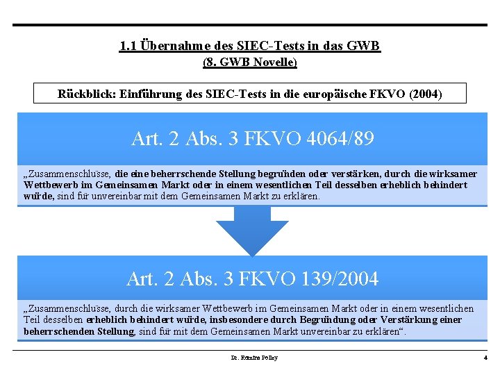 1. 1 Übernahme des SIEC-Tests in das GWB (8. GWB Novelle) Rückblick: Einführung des