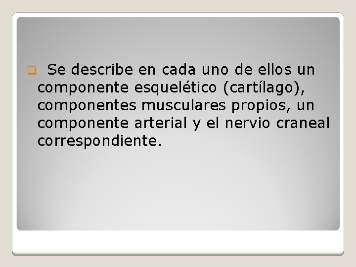 q Se describe en cada uno de ellos un componente esquelético (cartílago), componentes musculares