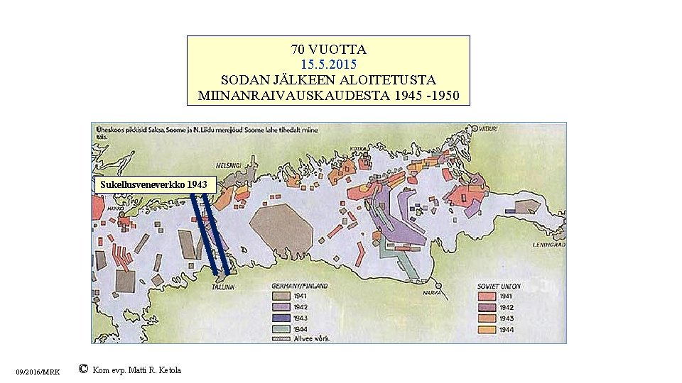 70 VUOTTA 15. 5. 2015 SODAN JÄLKEEN ALOITETUSTA MIINANRAIVAUSKAUDESTA 1945 -1950 Sukellusveneverkko 1943 09/2016/MRK