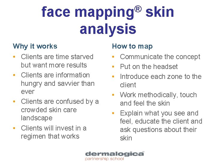 face mapping® skin analysis Why it works • Clients are time starved but want