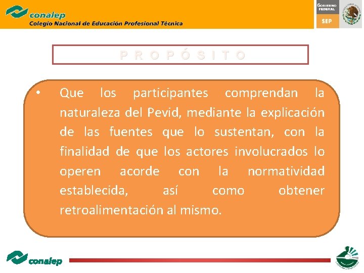 P R O P Ó S I T O • Que los participantes comprendan P R O P Ó S I T O • Que los participantes comprendan