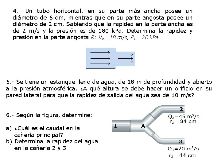 4. - Un tubo horizontal, en su parte más ancha posee un diámetro de
