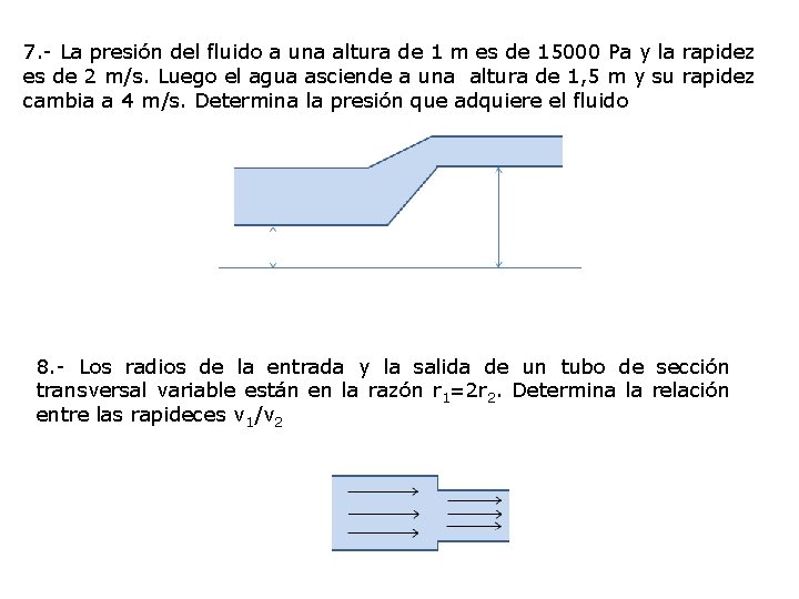 7. - La presión del fluido a una altura de 1 m es de