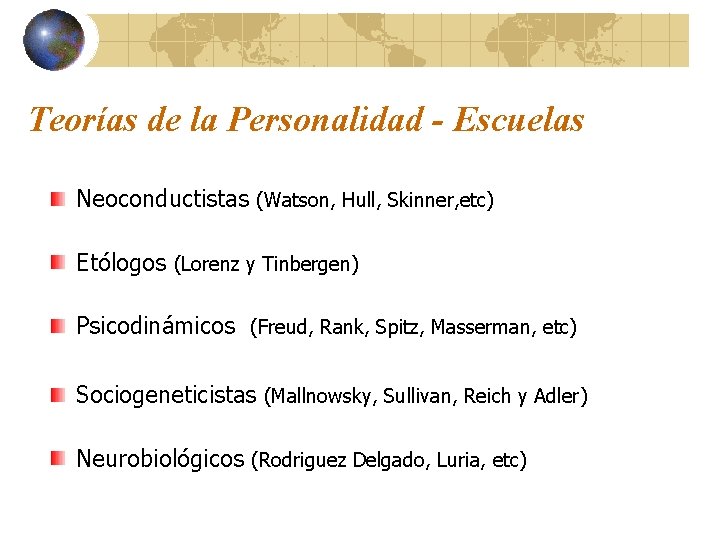 Teorías de la Personalidad - Escuelas Neoconductistas (Watson, Hull, Skinner, etc) Etólogos (Lorenz y