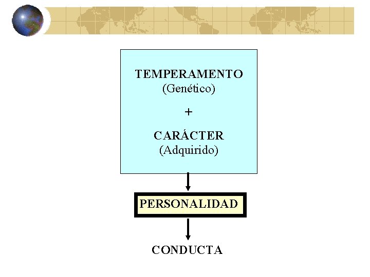 TEMPERAMENTO (Genético) + CARÁCTER (Adquirido) PERSONALIDAD CONDUCTA 