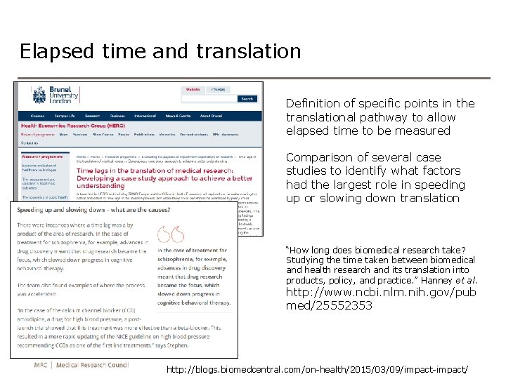 Elapsed time and translation Definition of specific points in the translational pathway to allow