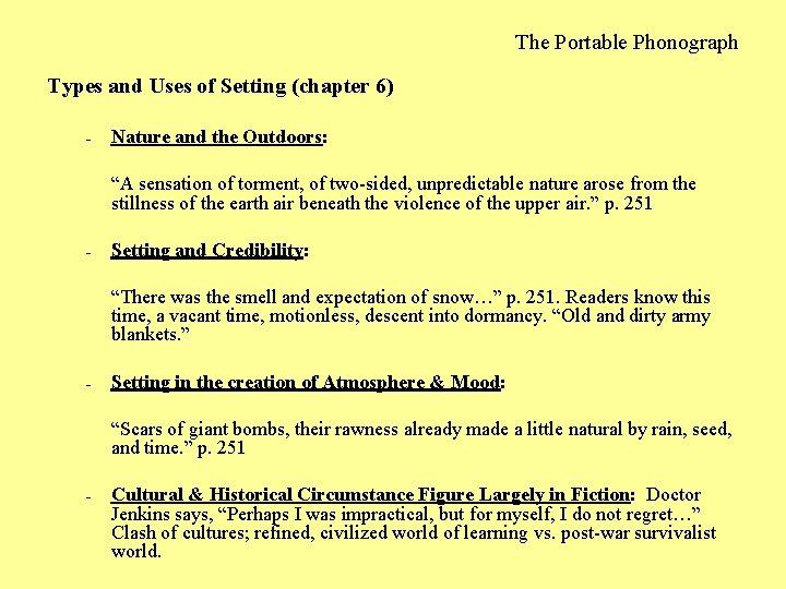 The Portable Phonograph Types and Uses of Setting (chapter 6) – Nature and the