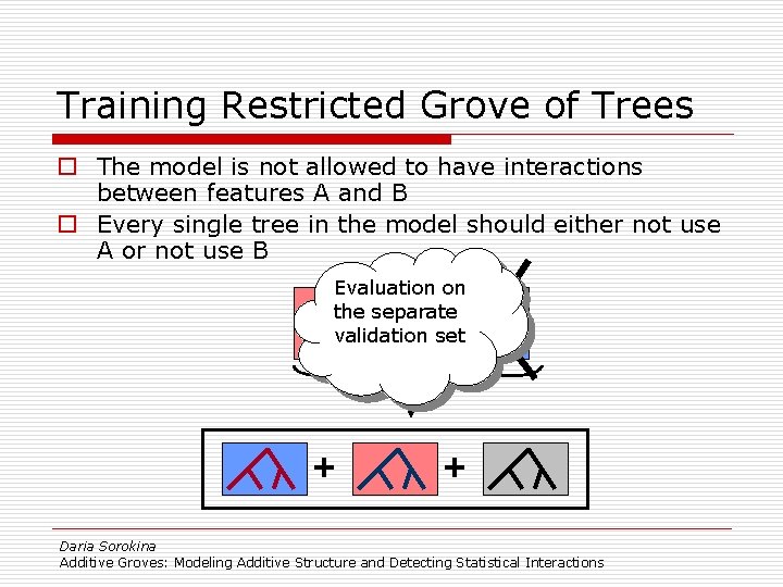 Training Restricted Grove of Trees o The model is not allowed to have interactions