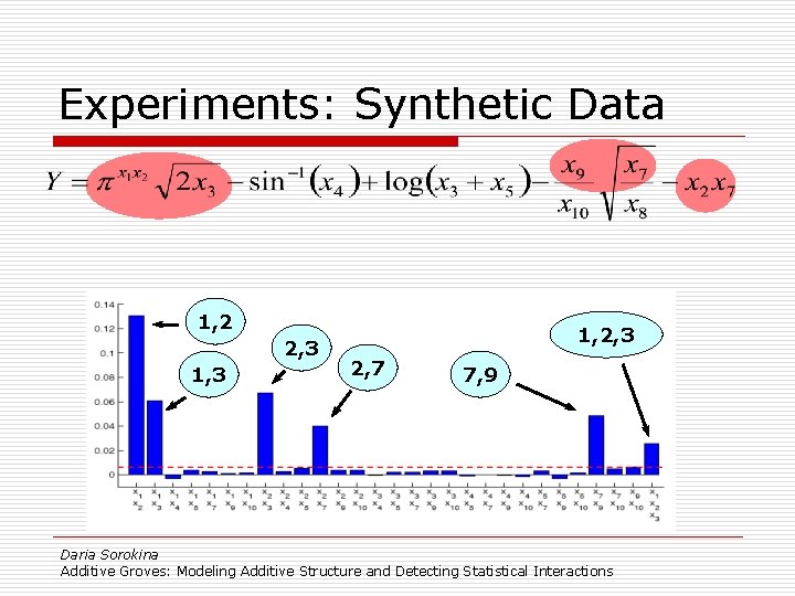 Experiments: Synthetic Data 1, 2 2, 3 1, 2, 3 2, 7 7, 9